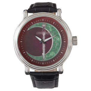 Montre Lune celtique rouge et verte