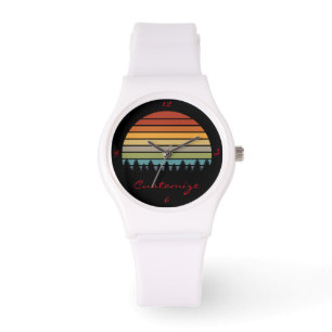 Montre Lune striée multicolore avec arbres Thunder_Cove