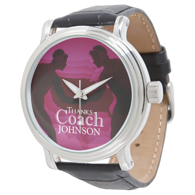 Montre Lutte Merci Entraîneur Silhouette Rouge (Incliné)