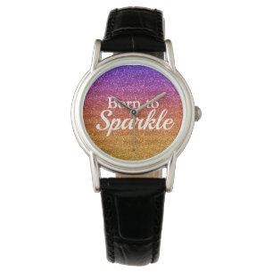 Montre Luxueux Orange Violet Pailleté Né pour Briller
