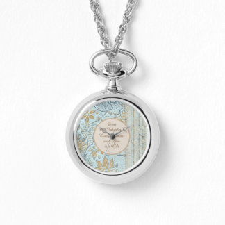 Montre Luxury, Valentine's Day,Gold Soft Blue Flowers Art