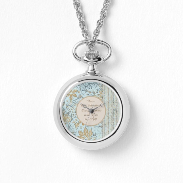 Montre Luxury, Valentine's Day,Gold Soft Blue Flowers Art (Recto)