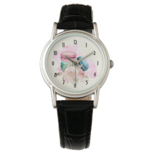 Montre Macarons et fleurs colorés Aquarelle