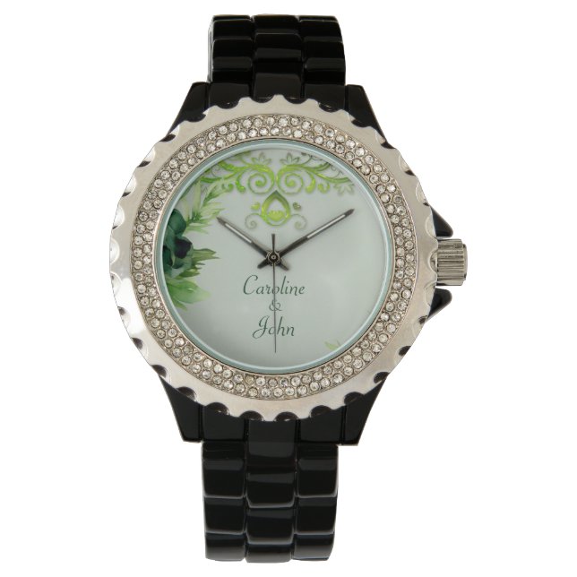 Montre Magnifique design floral vert. (devant)