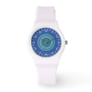 Montre Magnifique motif de mandala bleu sarcelle et turqu