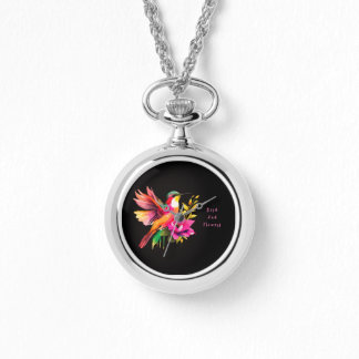 Montre Magnifique motif d'oiseau et de fleurs, moderne