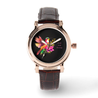 Montre Magnifique motif d'oiseau et de fleurs, moderne