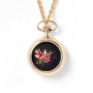 Montre Magnifique motif d'oiseau et de fleurs, moderne