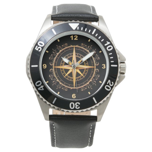 Montre Magnifique Unique Or & Compass Noir Antique ~ (devant)