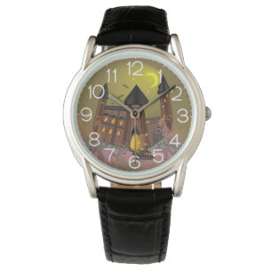 Montre Maison de sorcière d'Halloween effrayante et châte