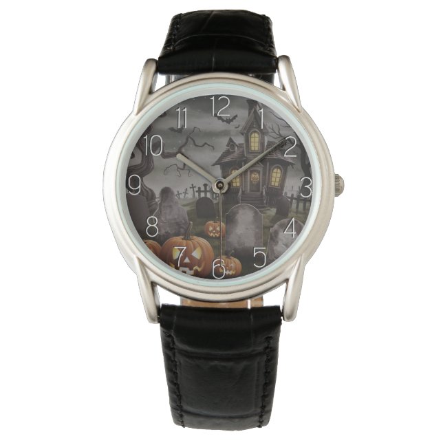 Montre Maison moderne Halloween Orange Citrouille hanté (devant)
