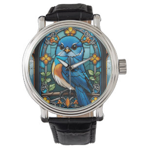 Montre Majestic Bluebird perchée sur une fenêtre en verre