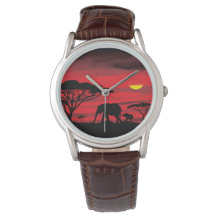 Montre Maman et bébé éléphant dans le Serengeti