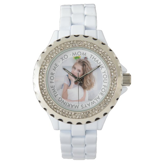 Montre Maman Merci Photo Blanc Gris (devant)