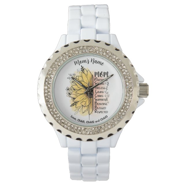 Montre Maman Mots Noms Personnalisés Dahlia Flower (devant)