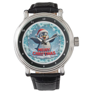 Montre Manchot Joyeux Noël avec chapeau de Père Noël 