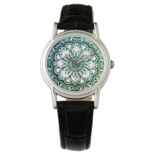 Montre Mandala en bleu et vert