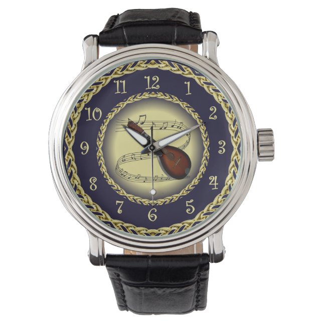 Montre Mandolin 01 ~ Scroll musical ~ Gold/Navy Blue ~ (devant)