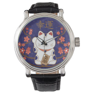 Montre Maneki-neko chat avec bonne chance kanji