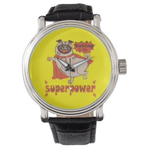 Montre Manger est mon super-puissance rouge carlin style 