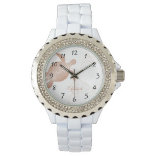 Montre Marbre blanc de tortue d'or rose Monogramme Votre