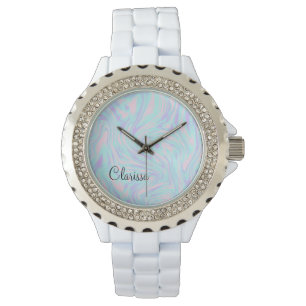 Montre marbre blanc violet bleu rose élégant