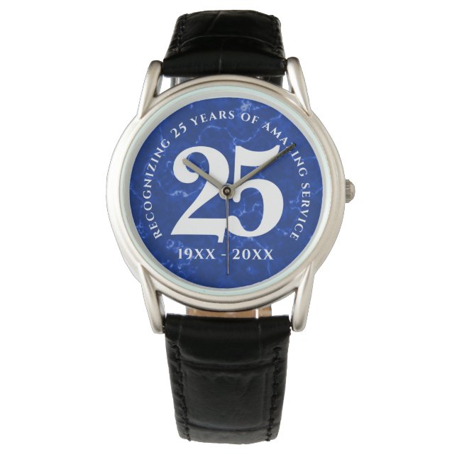 Montre Marbre Bleu Élégant 25 Anniversaire Du Travail (devant)