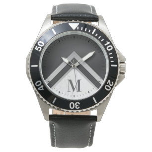 Montre Marbre d'argent noir personnalisé géométrique