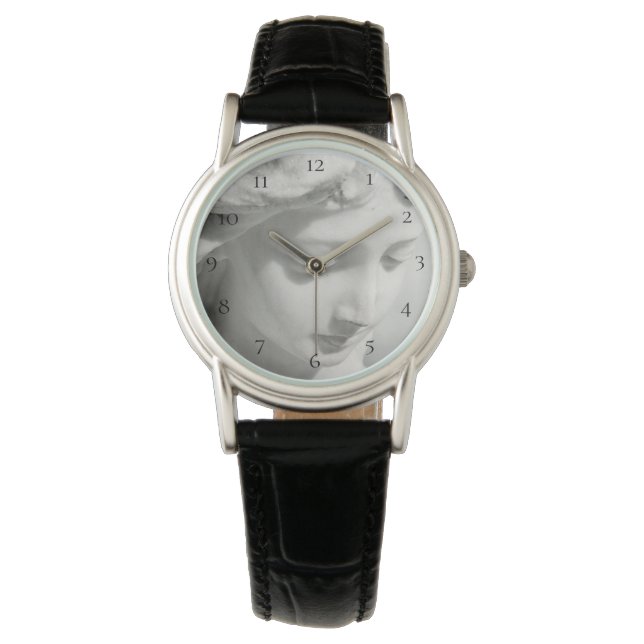Montre *~* Marbre en cuir noir féminin Beau ange (devant)