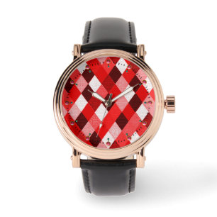 Montre MARDI GRAS HARLEQUIN MOTIF Rouge rose blanc Rhombi