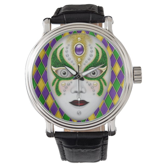 Montre Mardi Gras Masque sur Arlequin Arrière - plan (devant)