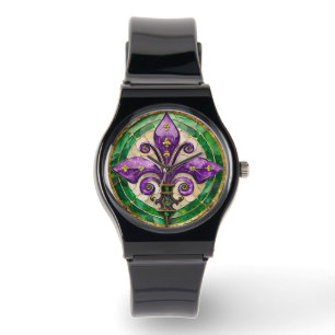 Montre Mardi Gras Vitrail Fleur de lis