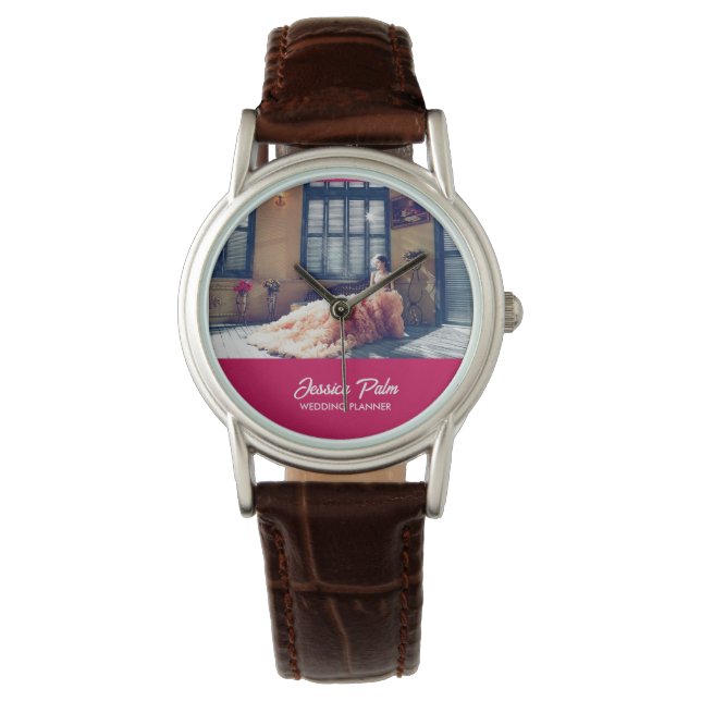 Montre Mariage photo personnalisé rose (devant)