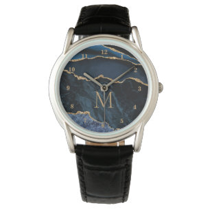 Montre Marine Blue Gold Marble Custom Letter Watch Cadeau