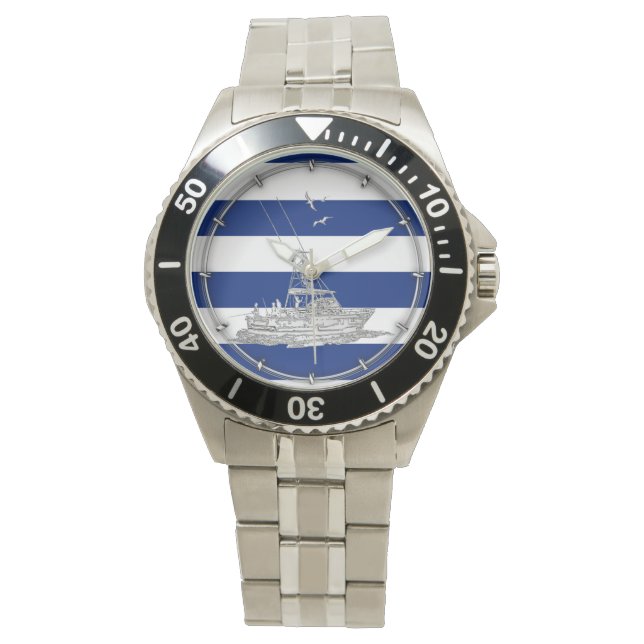 Montre Marlin Pêche Chrome sur les bandes Nautiques (devant)