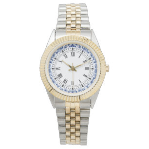 Montre Marocaine Casbah Elegant bleu et blanc Damas