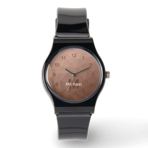 Montre Marron moka motif géométrique en maille Monogramme