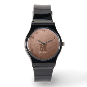 Montre Marron moka motif géométrique en maille Monogramme