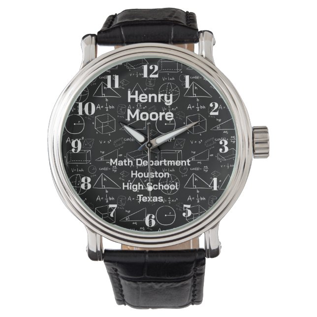 Montre Math géométrie et texte personnalisé et nom (devant)