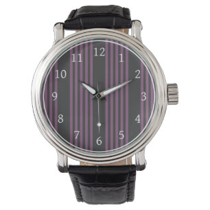 Montre Mauve violet et charbon de bois cinq bandes motif