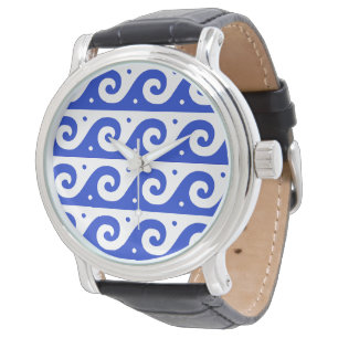 Montre Méandre grec, motif de vague méditerranéen, bleu