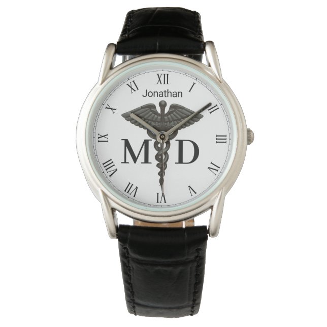 Montre Médicale Black Caduceus Docteur Médicale MD Hommes (devant)