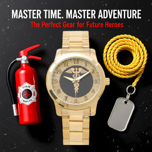 Montre Médicale or brillant silhouette alerte badge