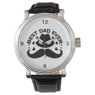 Montre Meilleur papa jamais noir blanc Casquette Moustach