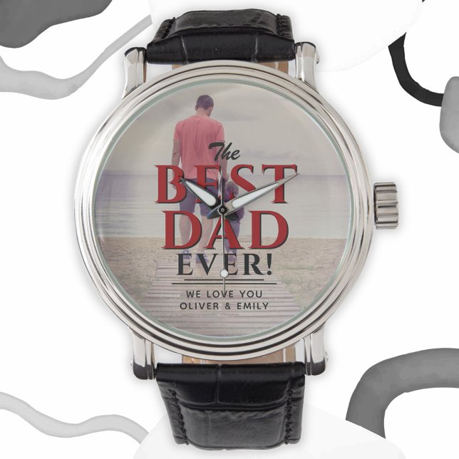 Montre Meilleur papa Jamais Typographie Rouge Photo de la (Créateur téléchargé)