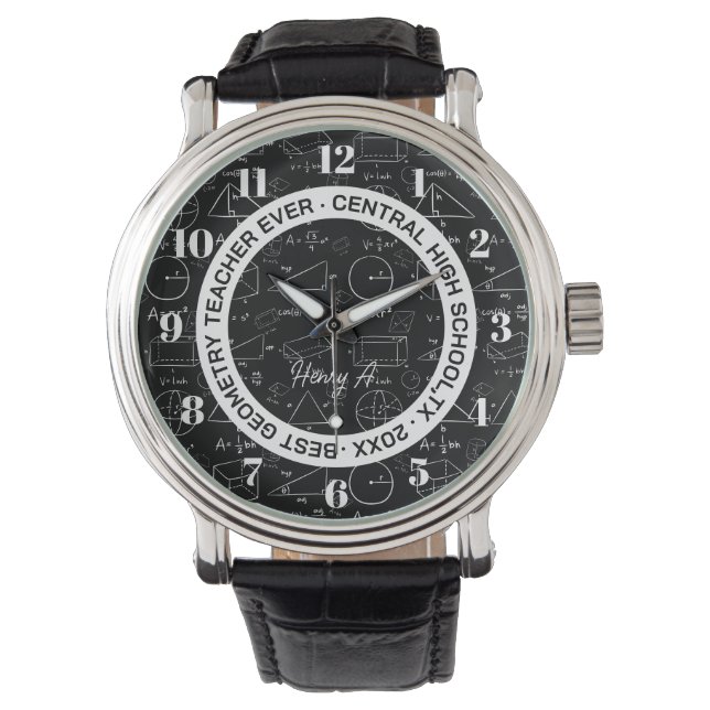 Montre Meilleur professeur de géométrie jamais noir et bl (devant)