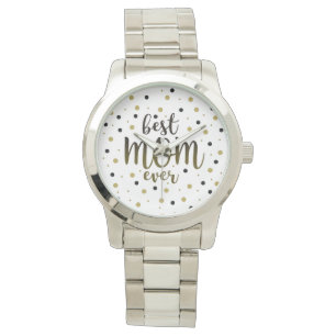 Montre Meilleure maman jamais Noir et Or Confetti Simple