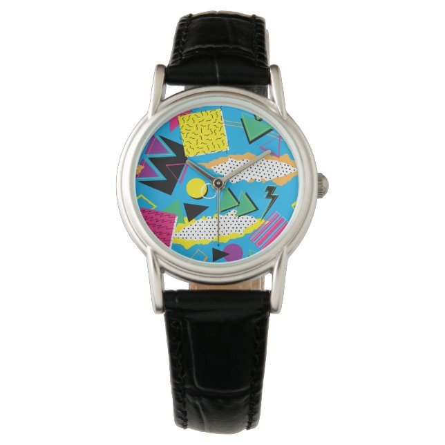 Montre Memphis Style 80s Abstrait couleur vive ronde (devant)