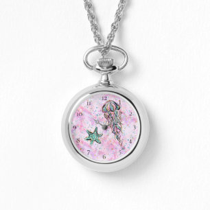 Montre Mer de méduses de poissons d'étoile d'art de pla
