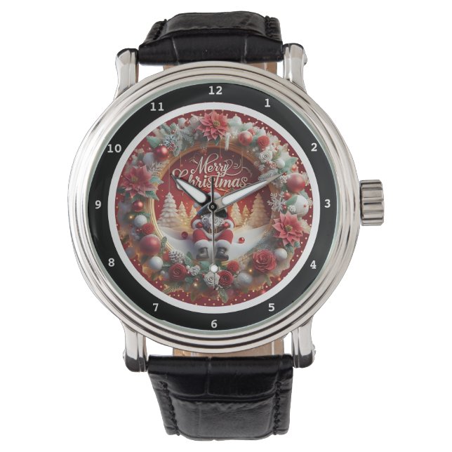 Montre Merry Christmas Santa and Wreath Decorative  (devant)